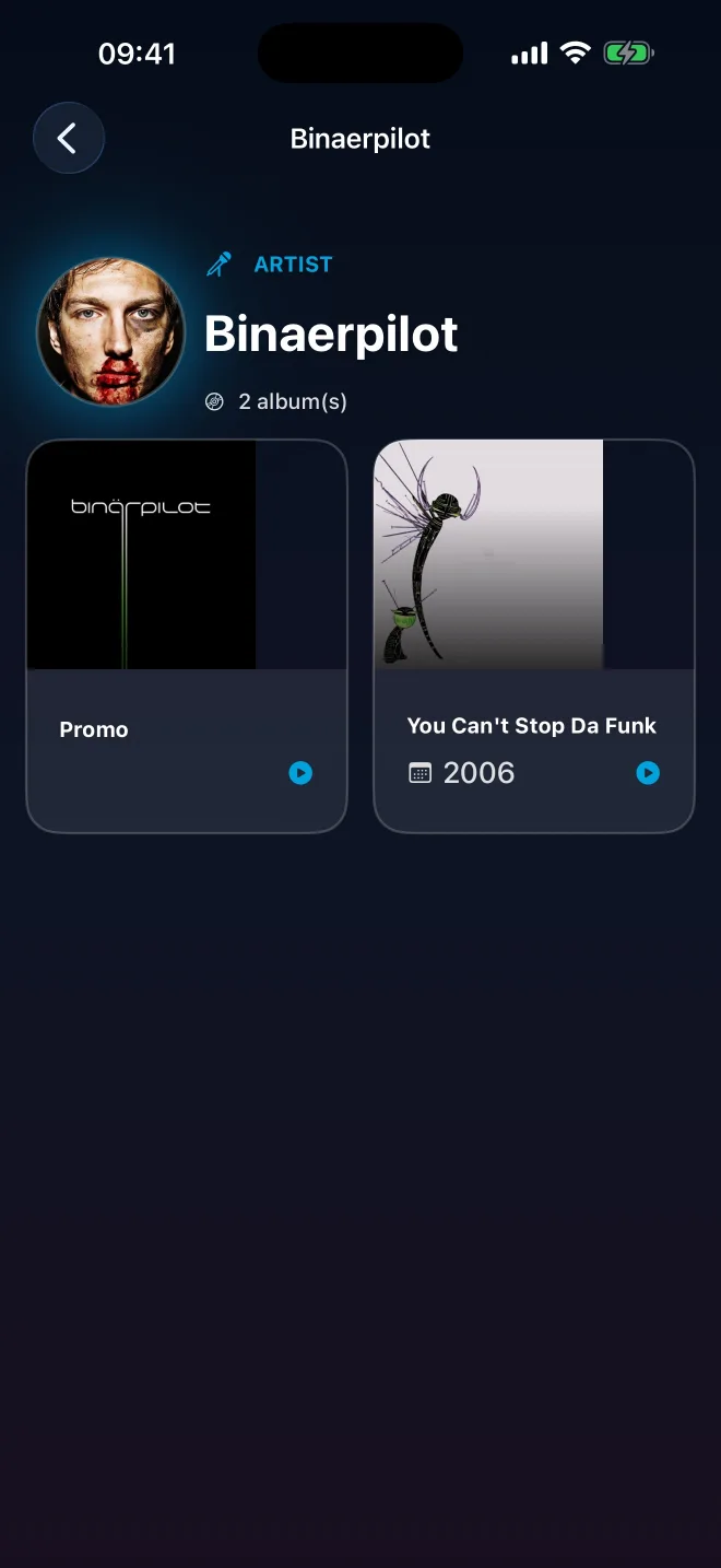 An artist page on iPhone with their albums.